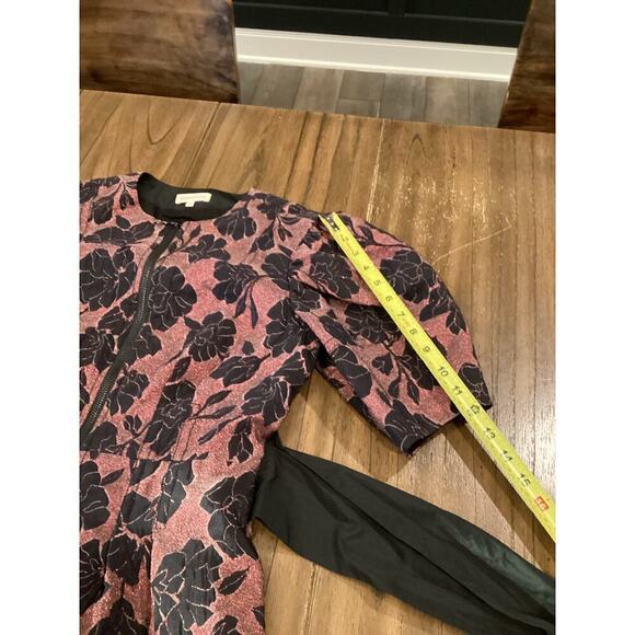 Rebecca Taylor puff sleeve brocade jacquard floral bow belt cocktail mini dress - Picture 8 of 13